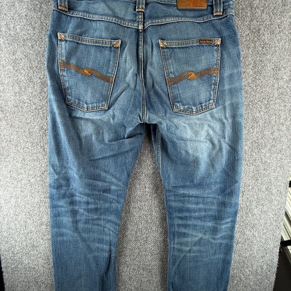 Nudie Jeans Men Denim Jeans Steady Eddie Orange Crinkle Blue Cotton ACTL 33X28 - Picture 13 of 16
